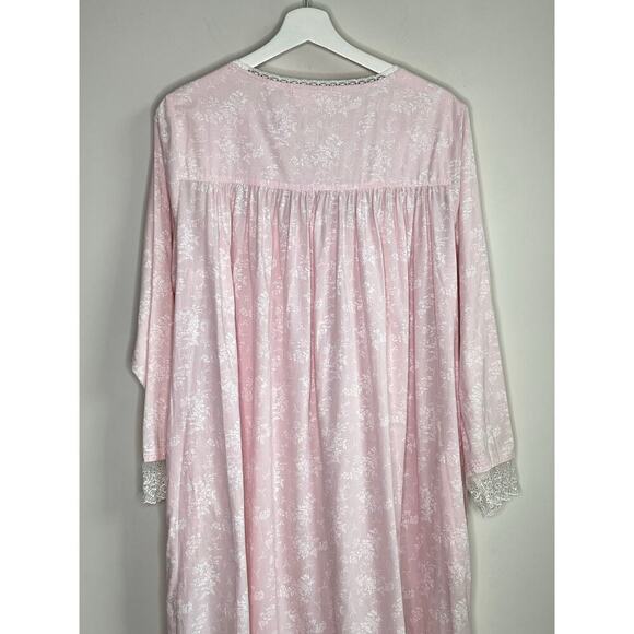 Eileen West Vintage Cotton Long Sleeve Lace Trim Button Front Nightgown Pink S - Picture 9 of 11